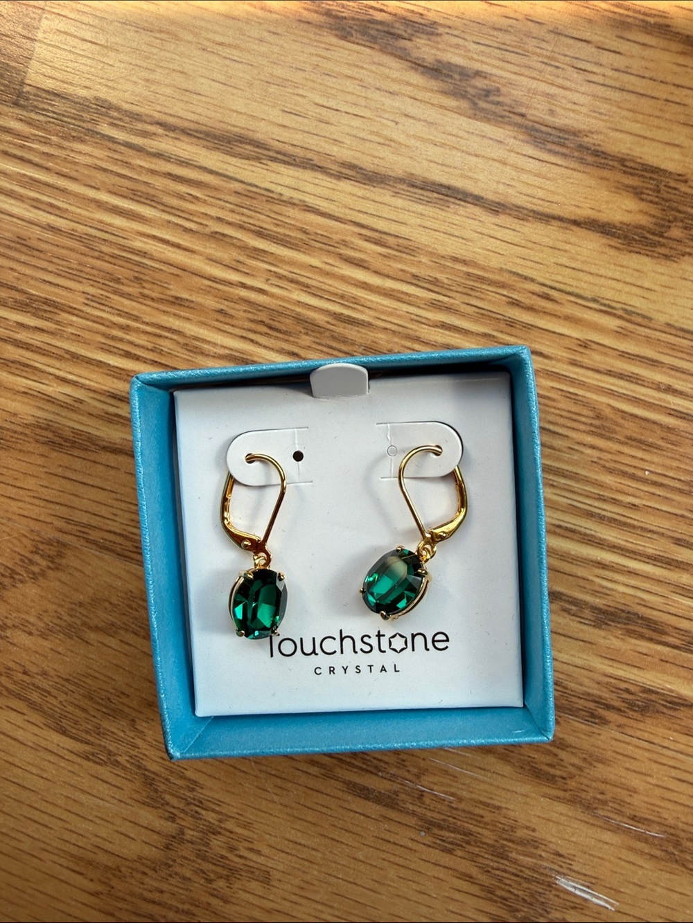 Touchstone Crystal Gold-Tone Earrings with Emerald Green Crystals
